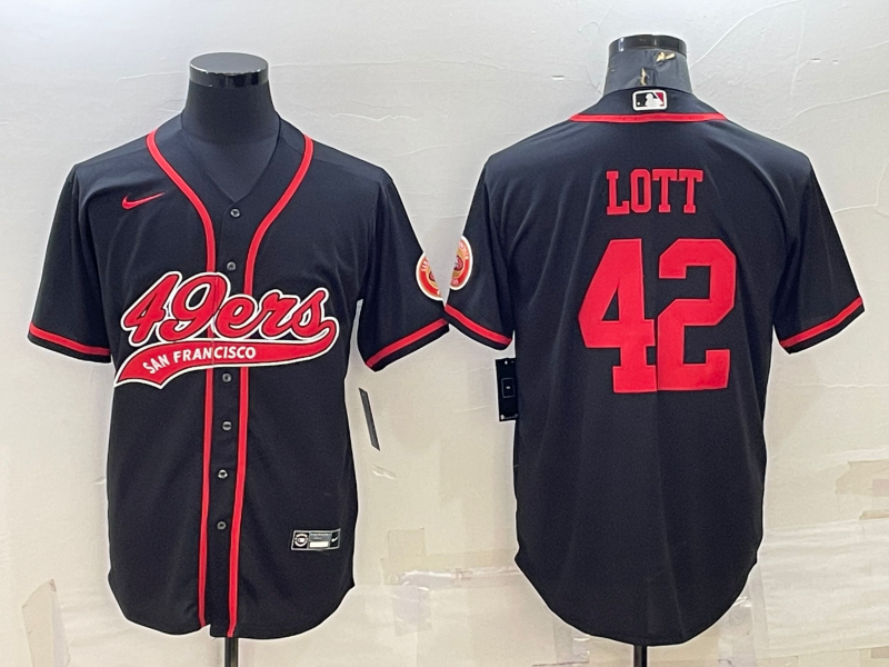 Men's San Francisco 49ers #42 Ronnie Lott Black With Patch Cool Base Stitched Baseball Jersey Men's San Francisco 49ers #42 Ronnie Lott Black With Patch Cool Base Stitched Baseball Jersey